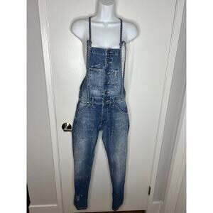 &Dungaree H&M Women's Denim Button-Fly Bibs Overalls Distressed Blue ~ Size 2